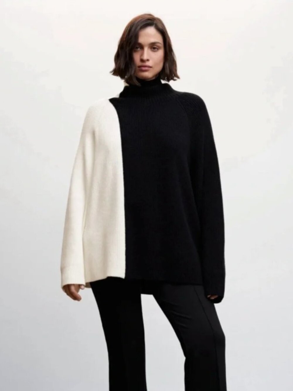Mango Two-tone Turtleneck Sweater M